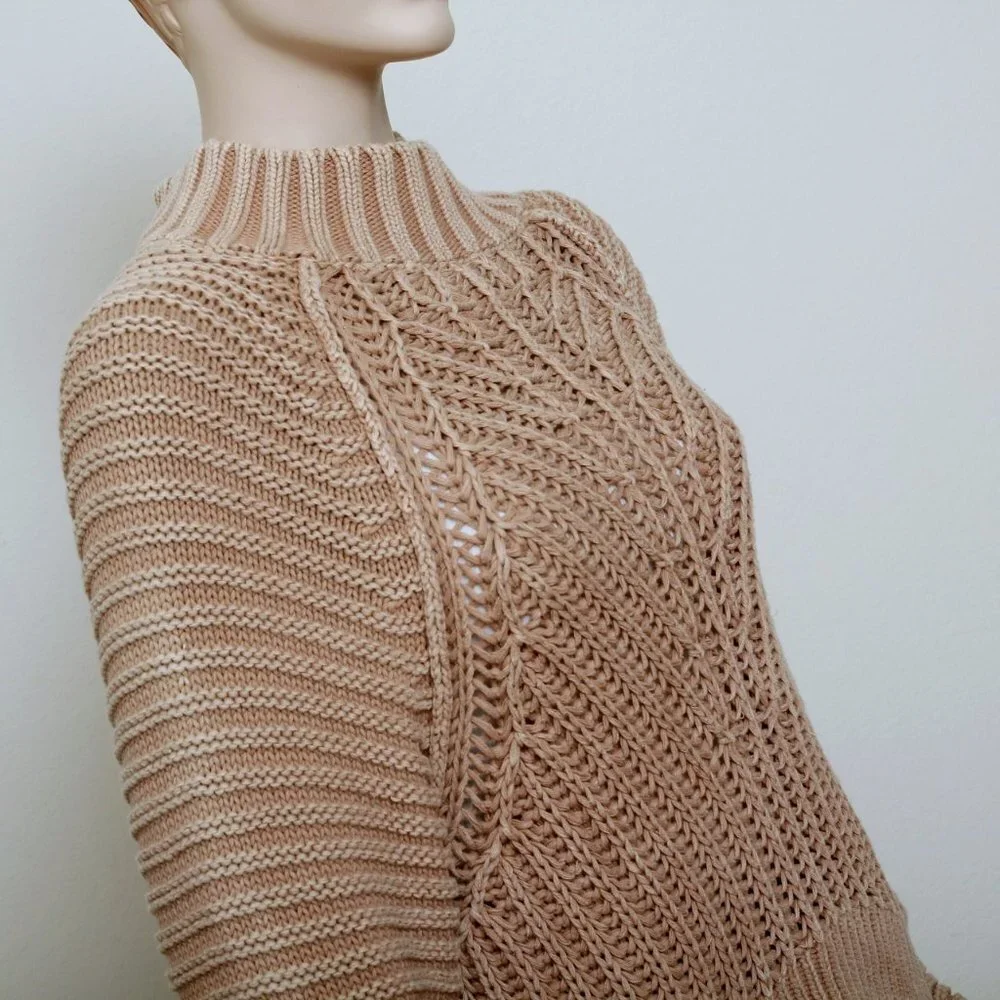 Free People Sweetheart Mock Neck Dolman Sleeve‎ Knit Sweater Tan Women Size SP